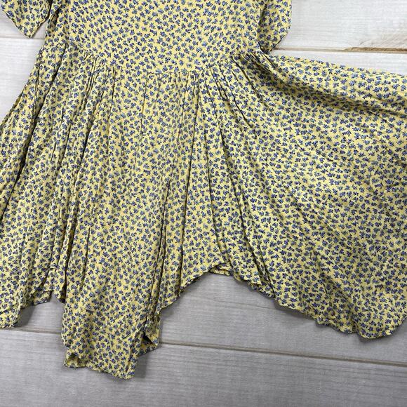 Roody Kazoody Girls Dress Sz 7 Yellow Blue Floral Boho Asymmetrical Hem Vtg 90s - Picture 8 of 8